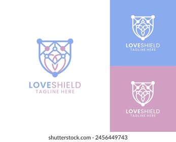 Diseño de logotipo minimalista de monograma de escudo de amor