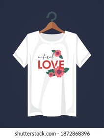 love shirt print wear with flowers in clothespin vector illustration design