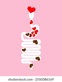 El amor es una mierda. Se come el corazón y sale como caca. ilustración de concepto El amor entra y la mierda sale