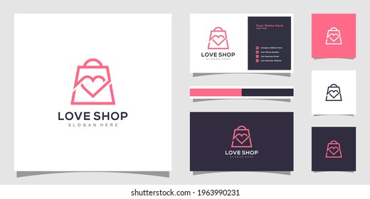 Love Shop Logo mit kreativem abstraktem Konzept und Visitenkartendesign