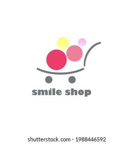 Love Shop Logo design template, smile shop, shopping cart with balloons concept