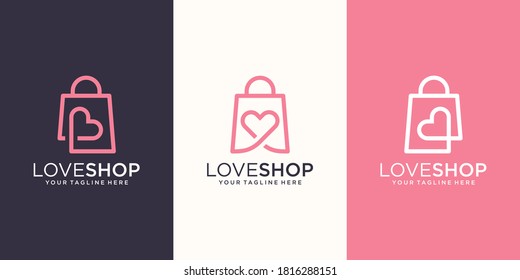 Love Shop Logo designs Template, bag combined with heart concept.