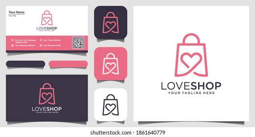 Love Shop Logo designs Template, bag combined with heart concept.