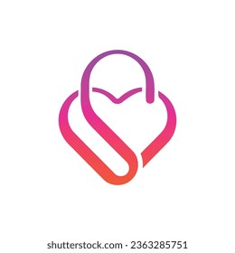 Diseños del logotipo de Love Shop Plantilla, bolsa combinada con el concepto del corazón, logotipo de la bolsa de compras, logotipo del vector de amor, tienda de amor, inspiración del logotipo favorito de la tienda. plantilla de diseño, ilustración vectorial.