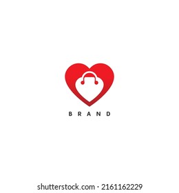 Love Shop Logo Template design, bag combined with heart concept.