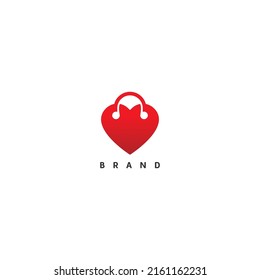 Love Shop Logo Template design, bag combined with heart concept.