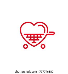 Love with shopping cart Icon. Simple Heart Illustration Line Style Logo Template Design. 