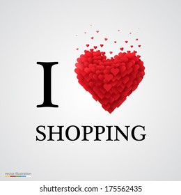 i love shopping, font type with heart sign.