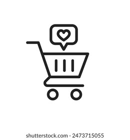 love shopping icon, shopping cart and heart message icon, isolated flat vector illustration