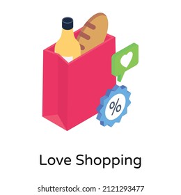 A love shopping isometric icon design 

