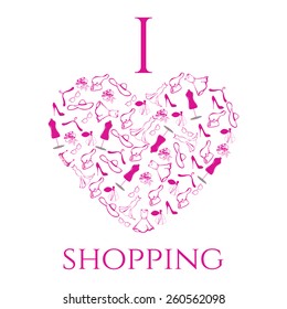 I love shopping. Set of woman accessories. Vector illustration