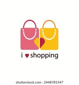 I love shopping ,two shopping bags and heart Vector