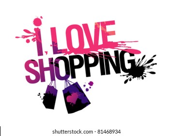 I love shopping, vector illustration with splashes.