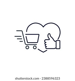 Love shopping. Vector linear illustration icon isolated on white background.