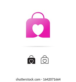 Love shopping vector signs, shopping bags, and hearts
