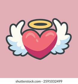 love sign with angel wing in outline flat vector design.