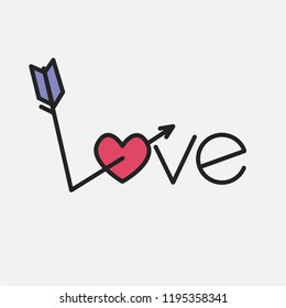 Love sign. Broken cupid's arrow shoot in heart. Stock vector illustration