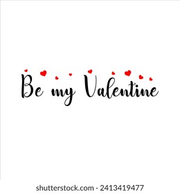 Love sign calligraphy banner with red hearts isolated on transparent background. Be my Valentine slogan.