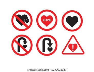 Love sign. The concept of the love and the road sign. Vector illustration.