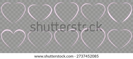 Love sign with glow. Heart shape glow effect for Valentine's Day design. Vector light effect for love designs and illustrations Pink led. Heart pink with flashes isolated on transparent background.