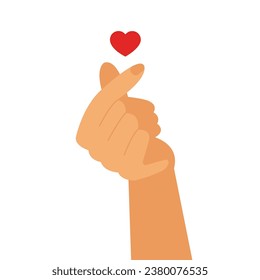 Love sign hand signal. Finger showing heart shape sign of love. Trendy teenager culture of communication. I love you hand gesture. Finger love symbol. Vector design for poster,card, invitation.