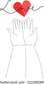 love sign with heart icon and hand draw, symbol for giving your love. love hand sign 