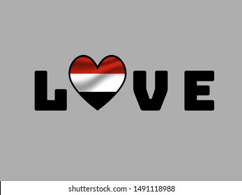 Love sign with heart inside Beautiful national flag of Yemen. Simply vector illustration eps10,with original color and proportion. from countries flag set.