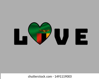 Love sign with heart inside Beautiful national flag of Zambia. African Country. Simply vector illustration eps10. Original colors and proportion. from countries flag set.