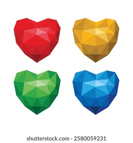 Love sign in polygon vector with various color. Red yellow green blue polygonal low poly vector of love. Heart icon in abstract polygon vector with various Color