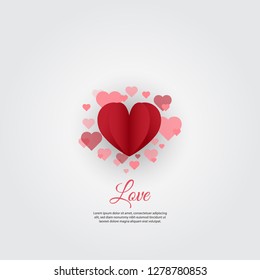 Love Sign with Red Hearts and "Love" word on White Background for Valentine's Greeting.