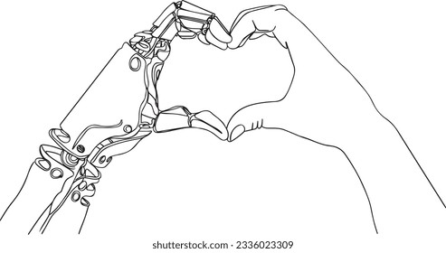 Love Sign: Robot   Human Sketch Drawing  Outline Illustration Robot   Human in Love  Robotic Love   Robot   Human Making Love Gesture