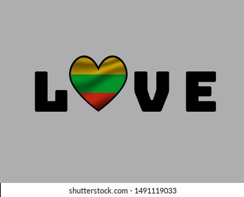 Love sign text with heart and inside National flag of Republic of Lithuania. original colors and proportion. Simply vector illustration, from countries flag set.