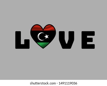 Love sign text with heart and inside National flag of State of Libya. original colors and proportion. Simply vector illustration eps10, from countries flag set.