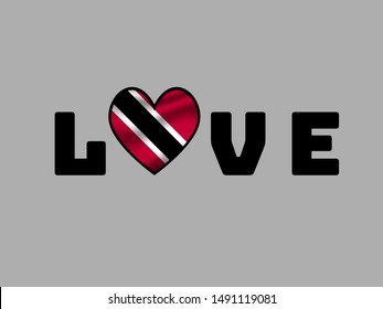 Love sign text with heart and inside Beautiful national flag of Republic of Trinidad and Tobago, original colors and proportion. Simply vector illustration eps10, from countries flag set.