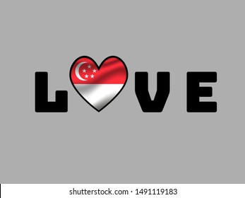Love sign text with heart and inside Beautiful national flag of Republic of Singapore. original colors and proportion. Simply vector illustration eps10, from countries flag set.