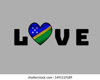 Love sign text with heart and inside Beautiful national flag of Solomon Islands . original colors and proportion. Simply vector illustration eps10, from countries flag set.