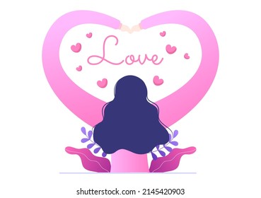 Love Sign Vector Cartoon Background Illustration to Self Care, Valentines or Yourself Icon in Different Actions of Happiness for Poster