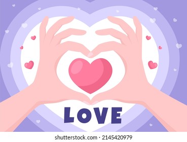 Love Sign Vector Cartoon Background Illustration to Self Care, Valentines or Yourself Icon in Different Actions of Happiness for Poster