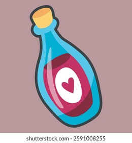 love sign wine bottle with outline flat vector design.