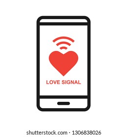 Love signal on mobile screen. Concept of Love connection. Stroke outline style. Line vector. Isolate on white background.