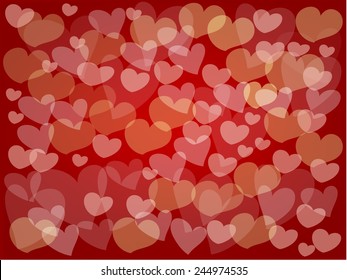 Love Signals, Elegant Template of Many Blurry Heart in A Red Background for Valentine's day. 