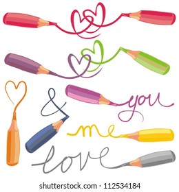 love signs with colorful crayons vector illustration on white background