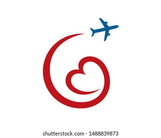 Love Silhouette combined with Swoosh and Take off Plane, Honeymoon Travel and Vacation Symbol