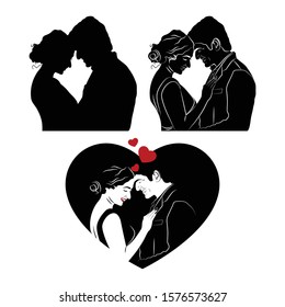 love silhouette Of Romantic Couple/Kissing And Making Love.Vector Illustration Isolated On White Background