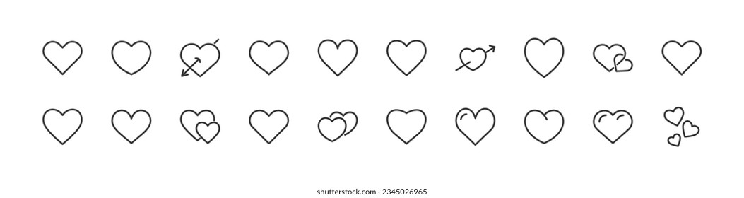 love simple icon set. Outline editable stroke. Pixel perfect 24x24px. Isolated on a white background