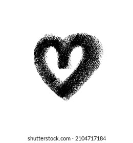 Love sketch black heart. Abstract monochrome clip art for Valentine's day. Vector grunge background. Hand drawn painted black heart with scribbles and rough edges. Chalk, pencil or charcoal texture