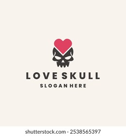 Love skull logo design template vector illustration on white background