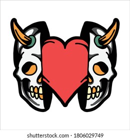 love and skull tattoo vector design