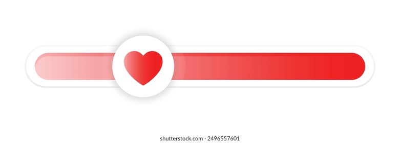 Love slider rating indicator progress bar with heart pointer in red color gradient style. Love scale meter. Scale of partnership satisfaction. Love measuring indicator. Love satisfaction level slider.