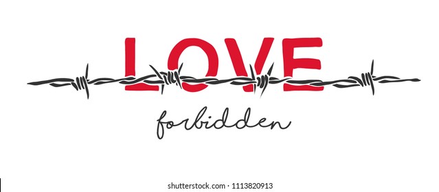 love slogan behind barbed wire illustration